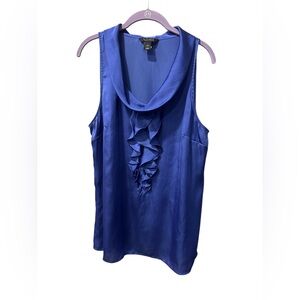 White House Black Market Ruffle Blue Draped Neckline Sleeveless Blouse